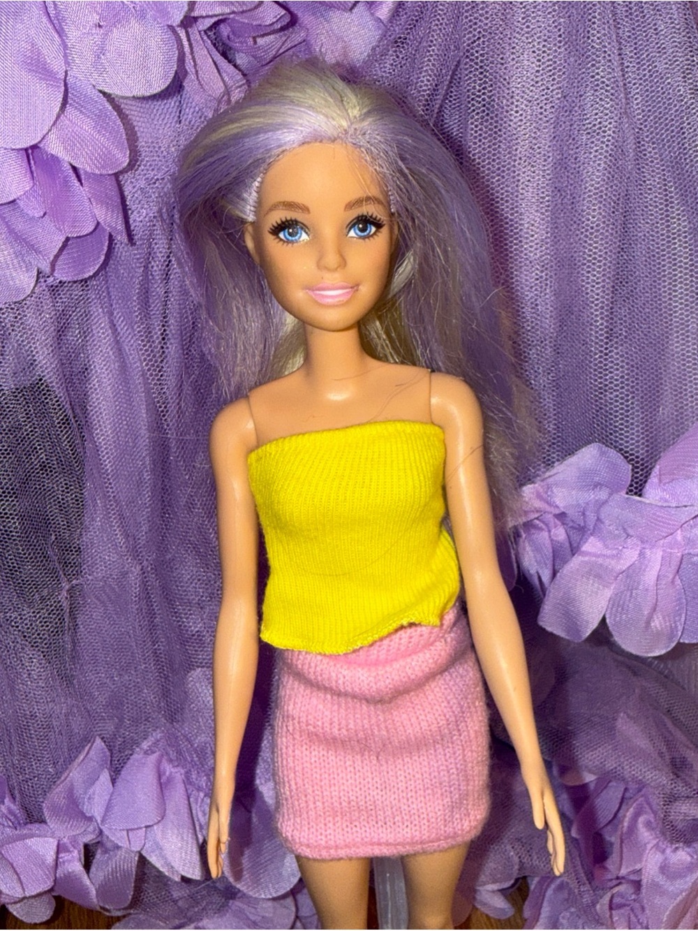 Barbie Mattel Yellow knit tube top and pink knit skirt